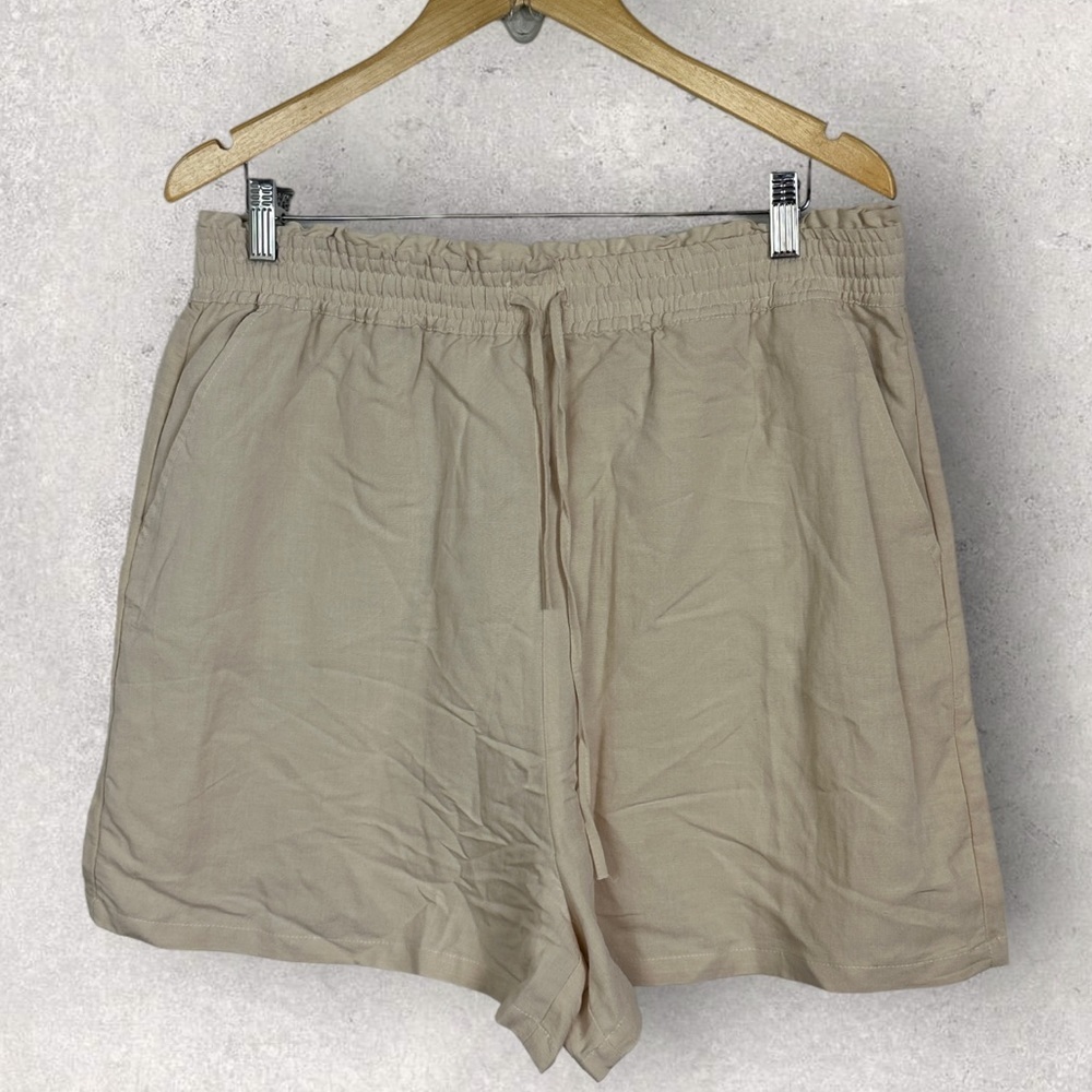 Blank NYC Linen Drawstring Shorts Coconut Milk Size‎ XL High Rise Pockets NEW